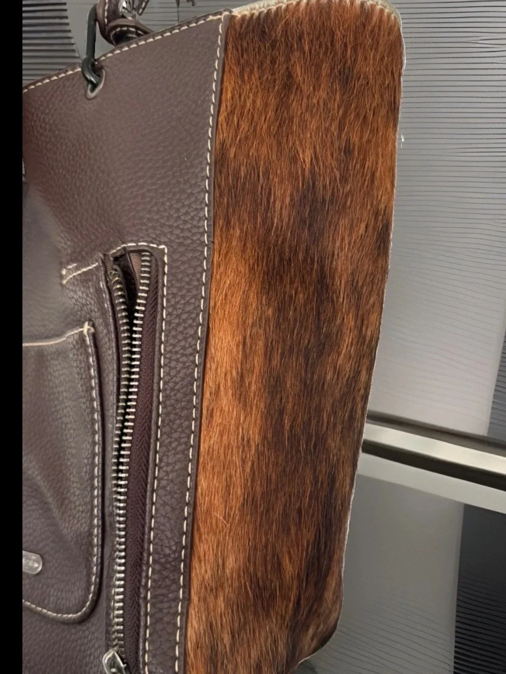 Trinity Ranch Concealed Carry Hair On Cowhide Brown Shoulder Bag Purse Studs
